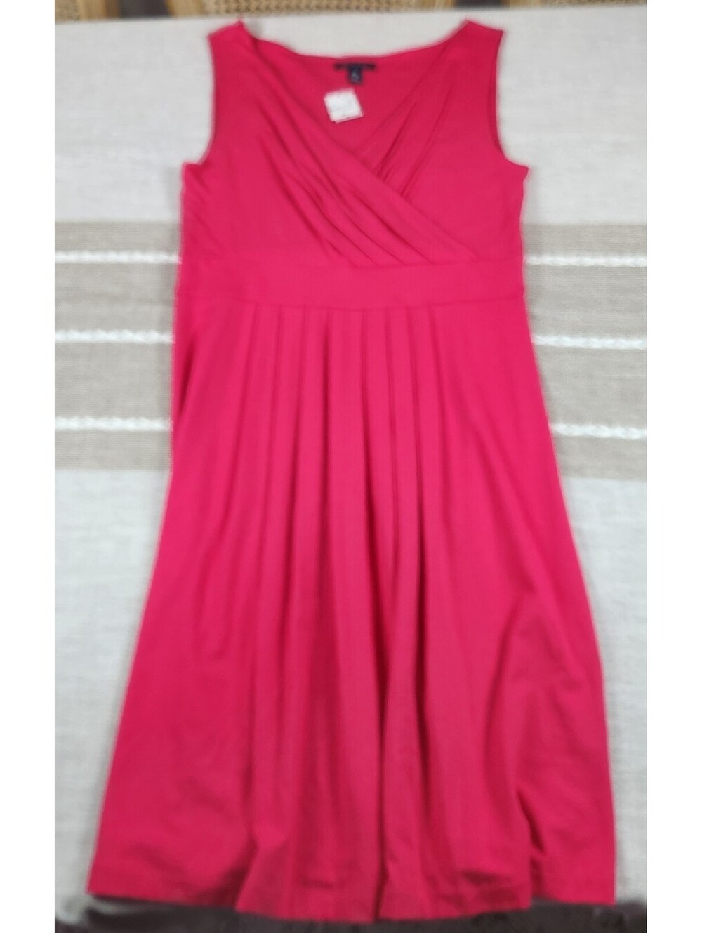 Lands End Sleeveless Faux Wrap Fit & Flare Dress Dark Pink Empire Waist Size M